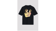 Anneler Günü Hediye Anne Kız Temalı Baskılı Oversize Bisiklet Yaka T-shirt - Siyah