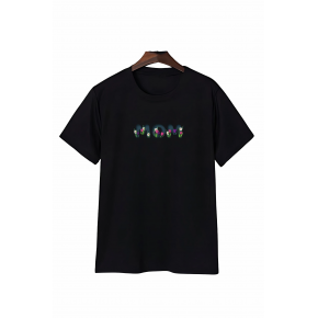 Anneler Günü Mom Çiçek Temalı Baskılı Oversize Bisiklet Yaka T-shirt - Siyah