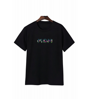 Anneler Günü Mom Çiçek Temalı Baskılı Oversize Bisiklet Yaka T-shirt - Siyah