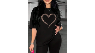 Kadın Kalp Baskılı T-Shirt Kısa Kol Bisiklet Yaka Oversize Tişört - Siyah Kadın Kalp Baskılı T-Shirt Kısa Kol Bisiklet Yaka Oversize Tişört - Siyah