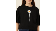 Kadın Papatya Baskılı T-Shirt Kısa Kol Bisiklet Yaka Oversize Tişört - Siyah Kadın Papatya Baskılı T-Shirt Kısa Kol Bisiklet Yaka Oversize Tişört - Siyah