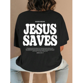 Kadın Baskılı T-Shirt Kısa Kol Bisiklet Yaka Oversize Rahat Kalıp Tişört - Siyah