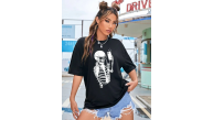 Kadın iskelet Baskılı T-Shirt Kısa Kol Bisiklet Yaka Oversize Tişört - Siyah Kadın iskelet Baskılı T-Shirt Kısa Kol Bisiklet Yaka Oversize Tişört - Siyah