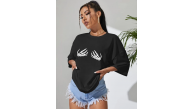 Kadın Baskılı T-Shirt Kısa Kol Bisiklet Yaka Oversize Rahat Kalıp Tişört - Siyah Kadın Baskılı T-Shirt Kısa Kol Bisiklet Yaka Oversize Rahat Kalıp Tişört - Siyah