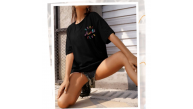 Kadın Baskılı T-Shirt Kısa Kol Bisiklet Yaka Oversize Rahat Kalıp Tişört - Siyah Kadın Baskılı T-Shirt Kısa Kol Bisiklet Yaka Oversize Rahat Kalıp Tişört - Siyah