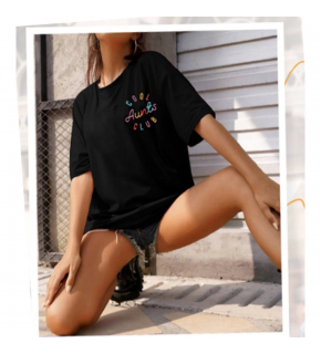 Kadın Baskılı T-Shirt Kısa Kol Bisiklet Yaka Oversize Rahat Kalıp Tişört - Siyah