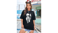 Kadın iskelet Baskılı T-Shirt Kısa Kol Bisiklet Yaka Oversize Tişört - Siyah Kadın iskelet Baskılı T-Shirt Kısa Kol Bisiklet Yaka Oversize Tişört - Siyah