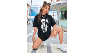 Kadın iskelet Baskılı T-Shirt Kısa Kol Bisiklet Yaka Oversize Tişört - Siyah Kadın iskelet Baskılı T-Shirt Kısa Kol Bisiklet Yaka Oversize Tişört - Siyah