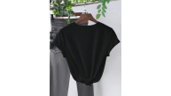 Kadın Kısa Kol Yazlık Tişört Bisiklet Yaka Baskılı Oversize T-Shirt - Siyah Kadın Kısa Kol Yazlık Tişört Bisiklet Yaka Baskılı Oversize T-Shirt - Siyah