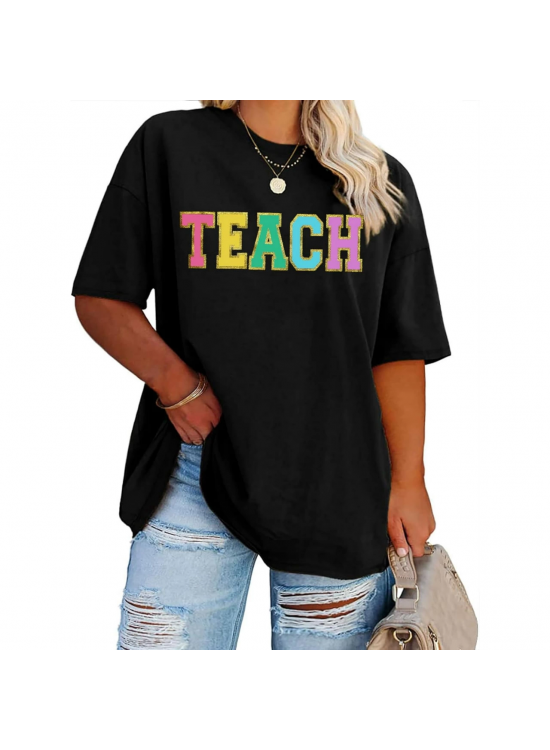 Kadın Baskılı T-Shirt Kısa Kol Bisiklet Yaka Oversize Rahat Kalıp Tişört - Siyah Kadın Baskılı T-Shirt Kısa Kol Bisiklet Yaka Oversize Rahat Kalıp Tişört - Siyah