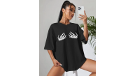 Kadın Baskılı T-Shirt Kısa Kol Bisiklet Yaka Oversize Rahat Kalıp Tişört - Siyah Kadın Baskılı T-Shirt Kısa Kol Bisiklet Yaka Oversize Rahat Kalıp Tişört - Siyah