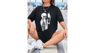 Kadın iskelet Baskılı T-Shirt Kısa Kol Bisiklet Yaka Oversize Tişört - Siyah Kadın iskelet Baskılı T-Shirt Kısa Kol Bisiklet Yaka Oversize Tişört - Siyah