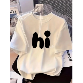 Kadın Kısa Kol Yazlık Tişört Bisiklet Yaka hi Baskılı T-Shirt - Beyaz