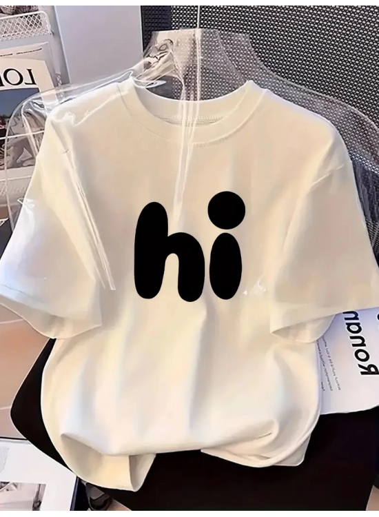 Kadın Kısa Kol Yazlık Tişört Bisiklet Yaka hi Baskılı T-Shirt - Beyaz Kadın Kısa Kol Yazlık Tişört Bisiklet Yaka hi Baskılı T-Shirt - Beyaz