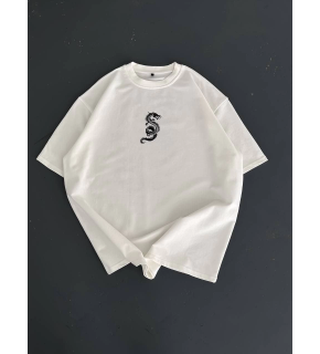 Erkek Ön ve Arka Baskılı T-Shirt Kısa Kol Bisiklet Yaka Regular Fit Tişört -  Beyaz