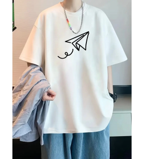 Erkek Kısa Kol Yazlık Tişört Bisiklet Yaka Baskılı Oversize T-Shirt - Beyaz