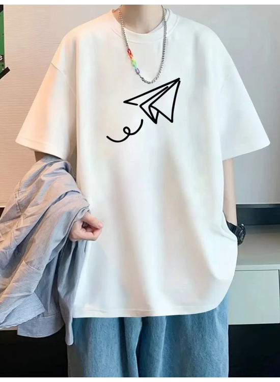 Erkek Kısa Kol Yazlık Tişört Bisiklet Yaka Baskılı Oversize T-Shirt - Beyaz Erkek Kısa Kol Yazlık Tişört Bisiklet Yaka Baskılı Oversize T-Shirt - Beyaz