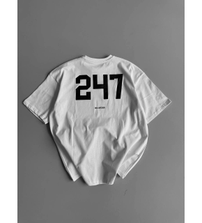 Erkek Ön ve Arka Baskılı T-Shirt Kısa Kol Bisiklet Yaka Regular Fit Tişört - Beyaz