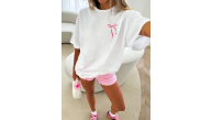 Kadın Tişört fiyonk baskılı Bisiklet yaka yazlık Kısa Kol oversize t-shirt - Beyaz Kadın Tişört fiyonk baskılı Bisiklet yaka yazlık Kısa Kol oversize t-shirt - Beyaz