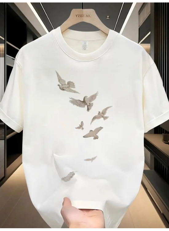 ERKEK Bisiklet yaka Tişört Özgür kuşlar Baskılı kısa kol T-shirt - Beyaz ERKEK Bisiklet yaka Tişört Özgür kuşlar Baskılı kısa kol T-shirt - Beyaz
