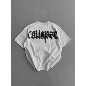 Erkek Ön ve Arka Baskılı T-Shirt Kısa Kol Bisiklet Yaka Regular Fit Tişört - Beyaz