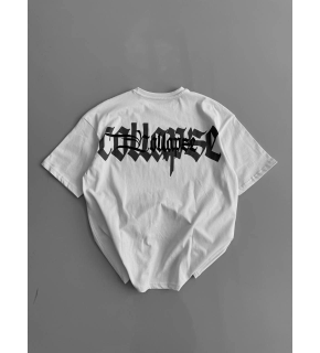 Erkek Ön ve Arka Baskılı T-Shirt Kısa Kol Bisiklet Yaka Regular Fit Tişört - Beyaz