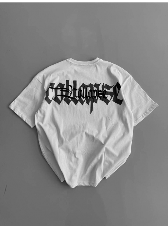 Erkek Ön ve Arka Baskılı T-Shirt Kısa Kol Bisiklet Yaka Regular Fit Tişört - Beyaz