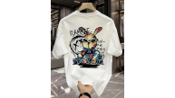 Erkek T-shirt Tavşan Baskılı Kısa Kollu Tişört - Beyaz Erkek T-shirt Tavşan Baskılı Kısa Kollu Tişört - Beyaz