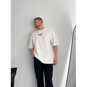 Erkek Ön ve Arka Baskılı T-Shirt Kısa Kol Bisiklet Yaka Regular Fit Tişört - Beyaz