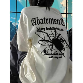 Kadın Tişört Örümcek Baskılı Bisiklet Yaka T-shirt - Beyaz