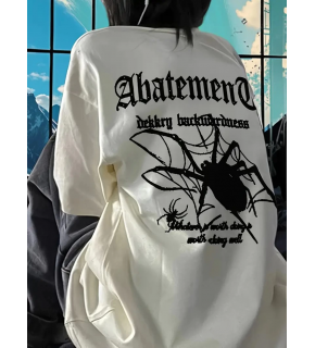 Kadın Tişört Örümcek Baskılı Bisiklet Yaka T-shirt - Beyaz