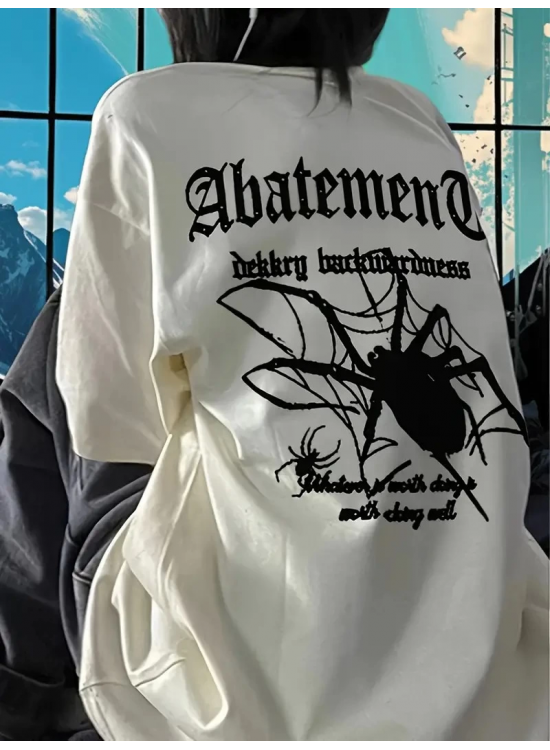 Kadın Tişört Örümcek Baskılı Bisiklet Yaka T-shirt - Beyaz Kadın Tişört Örümcek Baskılı Bisiklet Yaka T-shirt - Beyaz