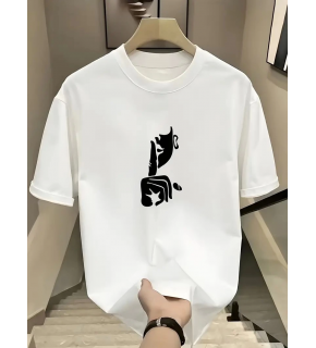 Kadın T-Shirt Bisiklet Yaka Kısa kol Baskılı tişört - Beyaz