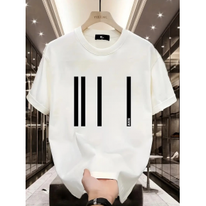 Kadın Kısa Kol Yazlık Tişört Bisiklet Yaka Baskılı Oversize T-Shirt - Beyaz
