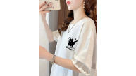 Kadın Tişört Penye Compack Tatlı Kedi Baskılı Bisiklet Yaka T-shirt - Beyaz Kadın Tişört Penye Compack Tatlı Kedi Baskılı Bisiklet Yaka T-shirt - Beyaz