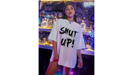Kadın Shut Up Baskılı Tişört Kısa Kol Bisiklet Yaka Oversize T-Shirt - Beyaz Kadın Shut Up Baskılı Tişört Kısa Kol Bisiklet Yaka Oversize T-Shirt - Beyaz