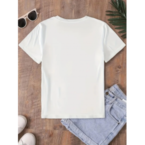 Kadın Tişört fiyonk baskılı Bisiklet yaka yazlık Kısa Kol oversize t-shirt - Beyaz