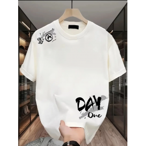 Kadın Kısa Kol Yazlık Tişört Bisiklet Yaka Baskılı Oversize T-Shirt - Beyaz
