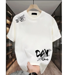 Kadın Kısa Kol Yazlık Tişört Bisiklet Yaka Baskılı Oversize T-Shirt - Beyaz