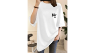 Kadın T-shirt Eğlenceli Harf NY Baskılı Bisiklet Yaka Tişört - Beyaz Kadın T-shirt Eğlenceli Harf NY Baskılı Bisiklet Yaka Tişört - Beyaz