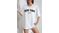 Kadın New York Baskılı Tişort Kısa Kol Bisiklet Yaka T-shirt - Beyaz Kadın New York Baskılı Tişort Kısa Kol Bisiklet Yaka T-shirt - Beyaz
