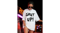 Kadın Shut Up Baskılı Tişört Kısa Kol Bisiklet Yaka Oversize T-Shirt - Beyaz Kadın Shut Up Baskılı Tişört Kısa Kol Bisiklet Yaka Oversize T-Shirt - Beyaz