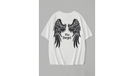Kadın Kısa Kol Tişört Bisiklet Yaka Angel Melek Kanadı Baskılı T-Shirt - Beyaz Kadın Kısa Kol Tişört Bisiklet Yaka Angel Melek Kanadı Baskılı T-Shirt - Beyaz
