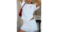 Kadın Tişört fiyonk baskılı Bisiklet yaka yazlık Kısa Kol oversize t-shirt - Beyaz Kadın Tişört fiyonk baskılı Bisiklet yaka yazlık Kısa Kol oversize t-shirt - Beyaz