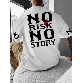 ERKEK T-Shirt  No Risk No Story Baskılı Bisiklet Yaka Tişört - Beyaz