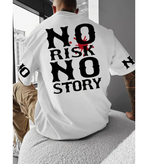 ERKEK T-Shirt  No Risk No Story Baskılı Bisiklet Yaka Tişört - Beyaz
