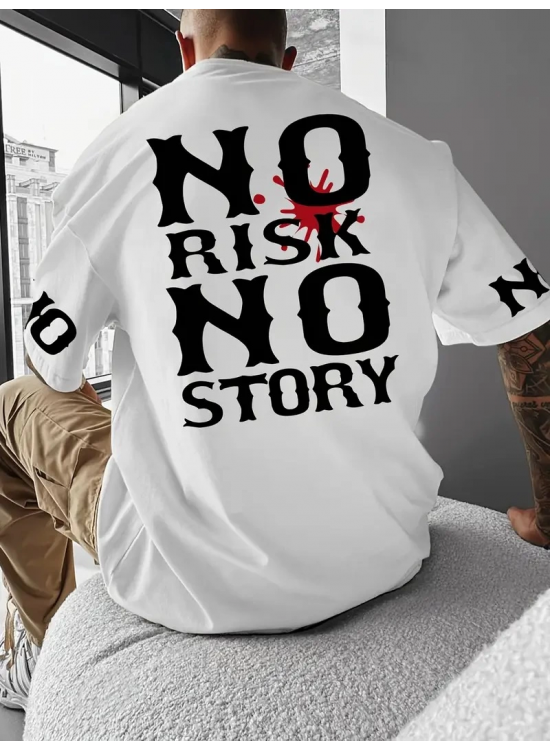 ERKEK T-Shirt No Risk No Story Baskılı Bisiklet Yaka Tişört - Beyaz ERKEK T-Shirt No Risk No Story Baskılı Bisiklet Yaka Tişört - Beyaz