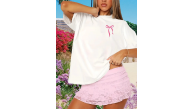 Kadın Tişört fiyonk baskılı Bisiklet yaka yazlık Kısa Kol oversize t-shirt - Beyaz Kadın Tişört fiyonk baskılı Bisiklet yaka yazlık Kısa Kol oversize t-shirt - Beyaz