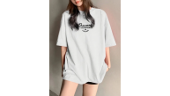 Kadın Baskılı Tişört Bisiklet yaka yazlık Kısa Kol oversize t-shirt - Beyaz Kadın Baskılı Tişört Bisiklet yaka yazlık Kısa Kol oversize t-shirt - Beyaz