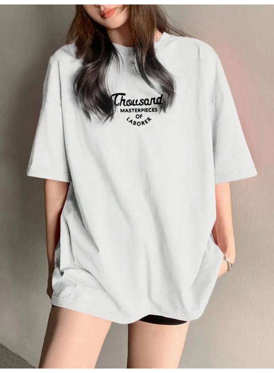 Kadın Baskılı Tişört Bisiklet yaka yazlık Kısa Kol oversize t-shirt - Beyaz Kadın Baskılı Tişört Bisiklet yaka yazlık Kısa Kol oversize t-shirt - Beyaz